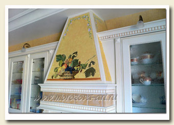 Караваджо, натюрморт с корзиной фруктов. Роспись вытяжки на кухне.