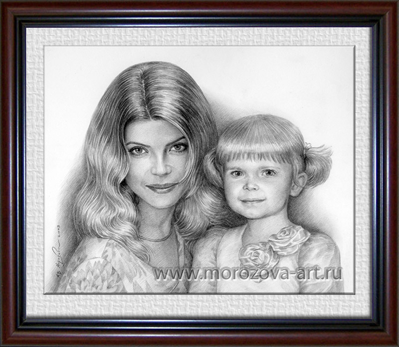 Портрет матери и дочери карандашом, рисуем похожие женские портреты  карандашом на заказ, по фото.