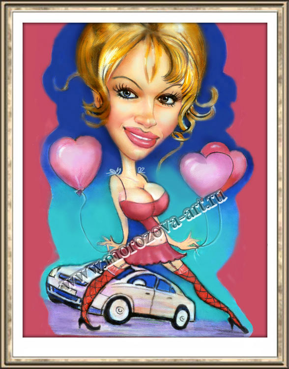 Эротический шарж Памела Андерсон, Pamela Anderson, эротические шаржи на заказ. Пастель, бумага, 30 х 40см.